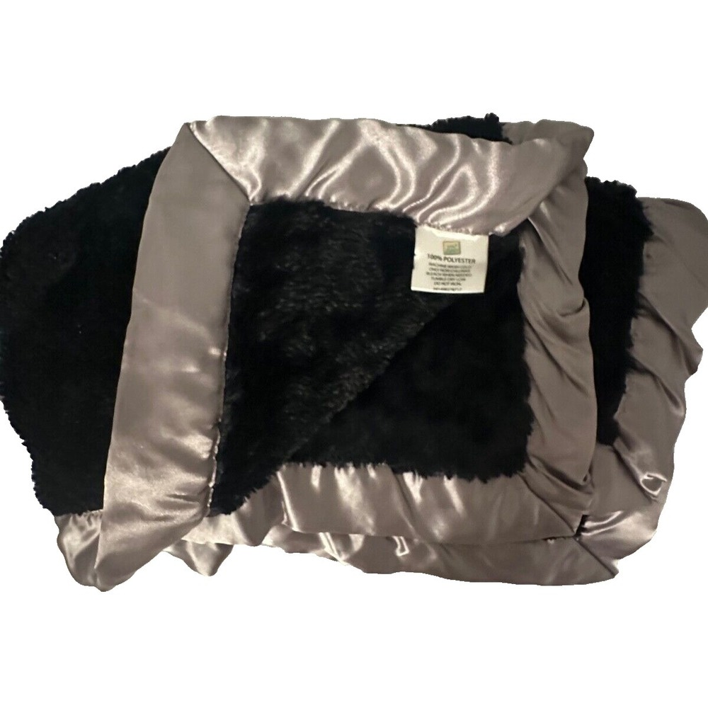 Little Journey Baby‎ Blanket Black Furry Gray Satin trim Edge 30x40 Security